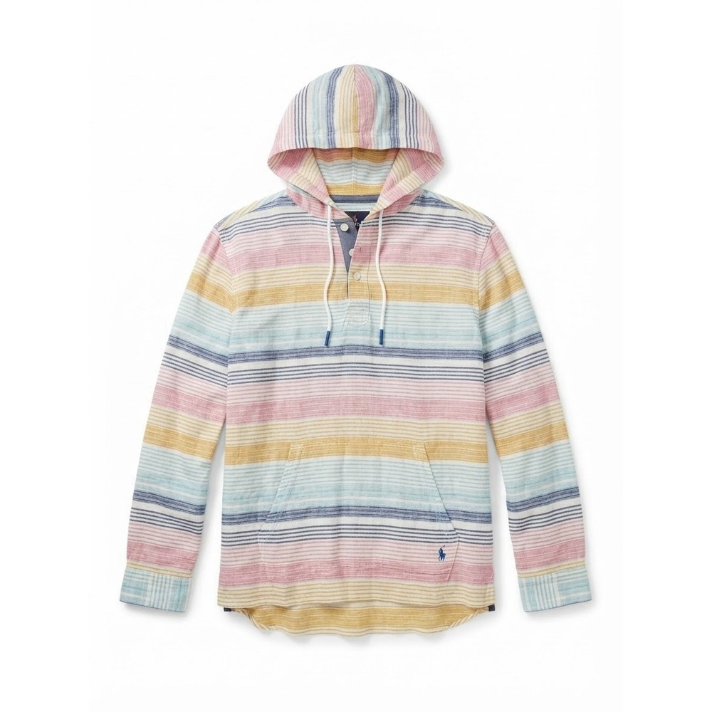 Tommy Bahama Mens M Cotton Linen Sweater Colorful Beach Hood Striped Coastal